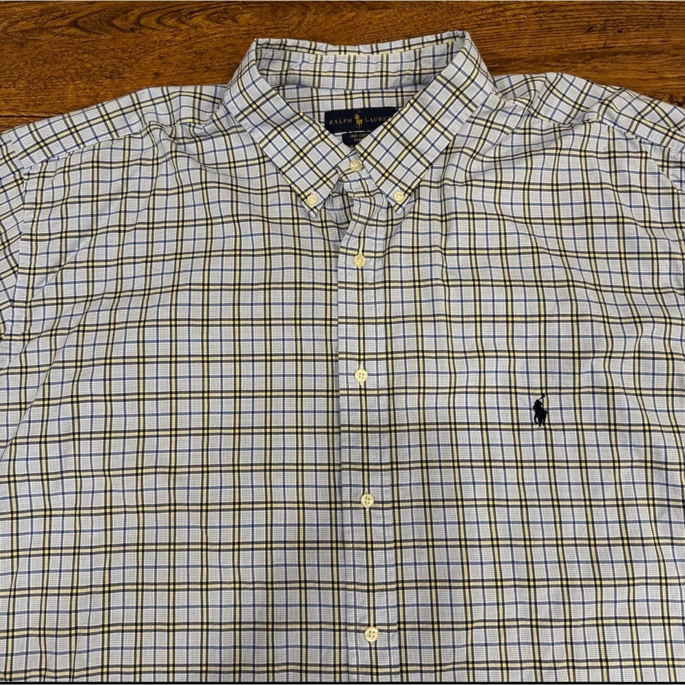 Polo Ralph Lauren Blue Plaid Stretch Casual Dress Button Down Shirt Men's 4XLT‎